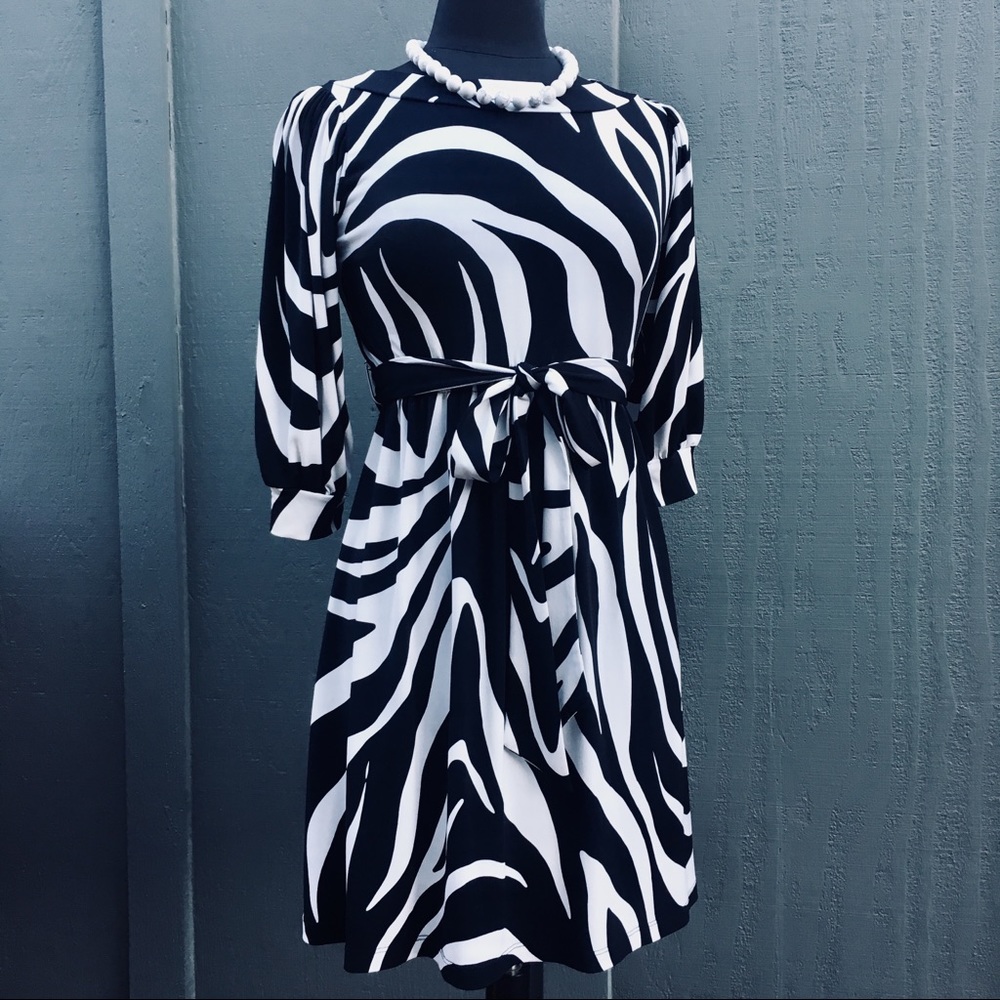 Eye-Catching Black and White Dress w/ Full Sleeves